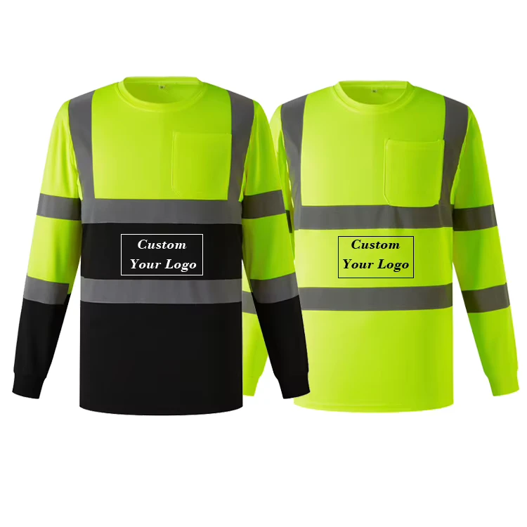 Custom Logo Hi Vis Fluorescent Reflective Work T Shirts With Tape 100% Polyester Long Sleeve Summer Breathable Safety T Shirt