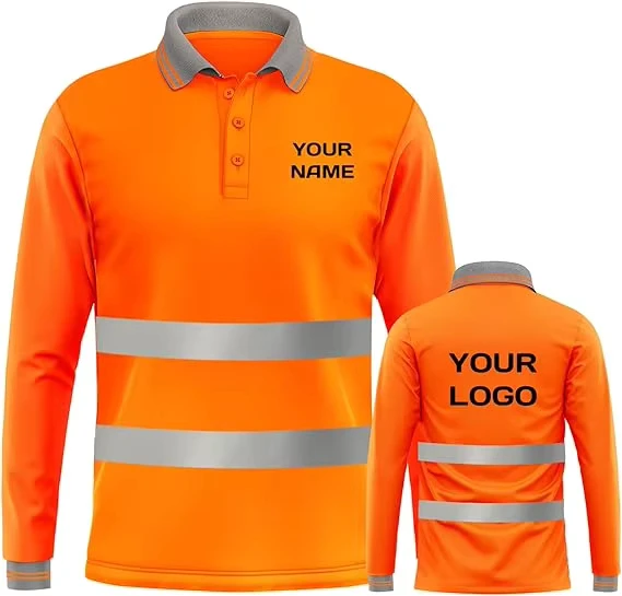 Custom Logo Hi Vis Long Sleeve Reflective Safety Polo Shirt Breathable ANSI Compliant Work T Shirt for Construction