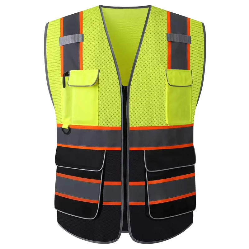 Custom Logo Hi Vis Mesh Safety Vest with 5 Pockets Reflective Workwear with Mic Tabs Breathable Construction Safety Vest