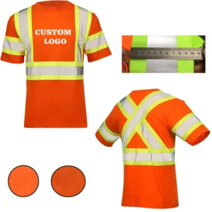 Custom Logo Hi Vis Reflective Safety T Shirt High Visibility Orange Construction Workwear Short Sleeve Cotton Safety Shirt