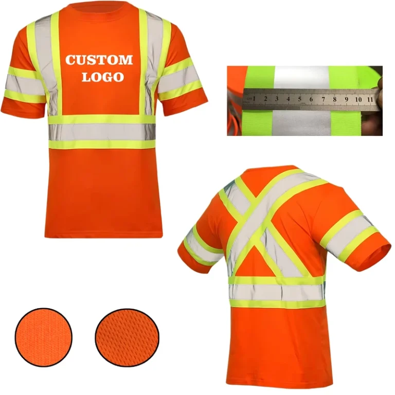 Custom-Logo-Hi-Vis-Reflective-Safety-T-Shirt-High-Visibility-Orange-Construction-Workwear-Short-Sleeve-Cotton-Safety-Shirt