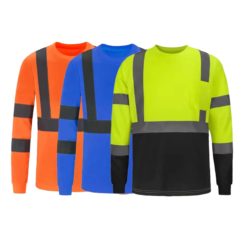 Custom Logo Hi Vis Reflective Shirt Orange Black Construction Shirts Long Sleeve Safety Work Shirts