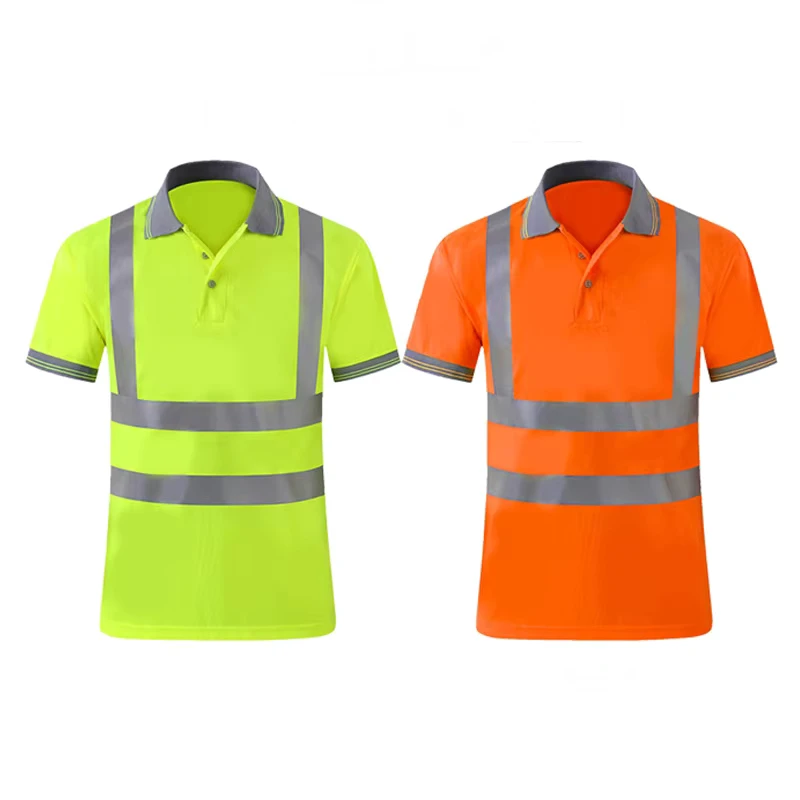 Custom Logo Hi Vis Safety Work T Shirt Breathable Fast Dry Fluorescent Yellow Green with Reflective Strips