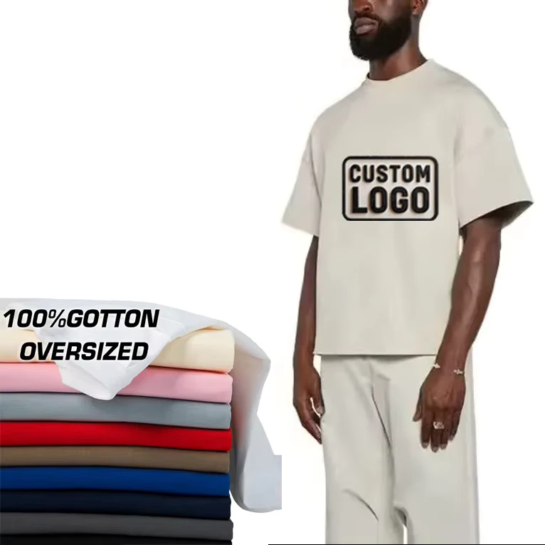 Custom-Logo-High-Quality-260GSM-Heavy-Weight-Box-Fit-100-Cotton-Drop-Shoulder-Oversized-Cropped-Boxy-Plus-Size-T-Shirts-for-Men