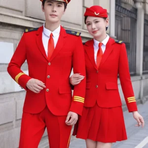 Custom Logo High Quality Classical Airline Pilot Uniform Cabin Crew Aviation Pilot Stewardess Flight Attendant Work Suit