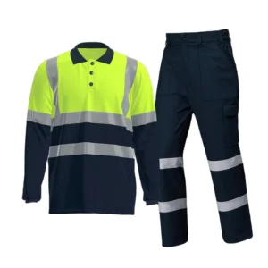 Custom Logo High Visibility Long Sleeve Work Polo Shirts Pants Reflective Quick Breathable Dry Hi Vis Workwear T Shirts Set