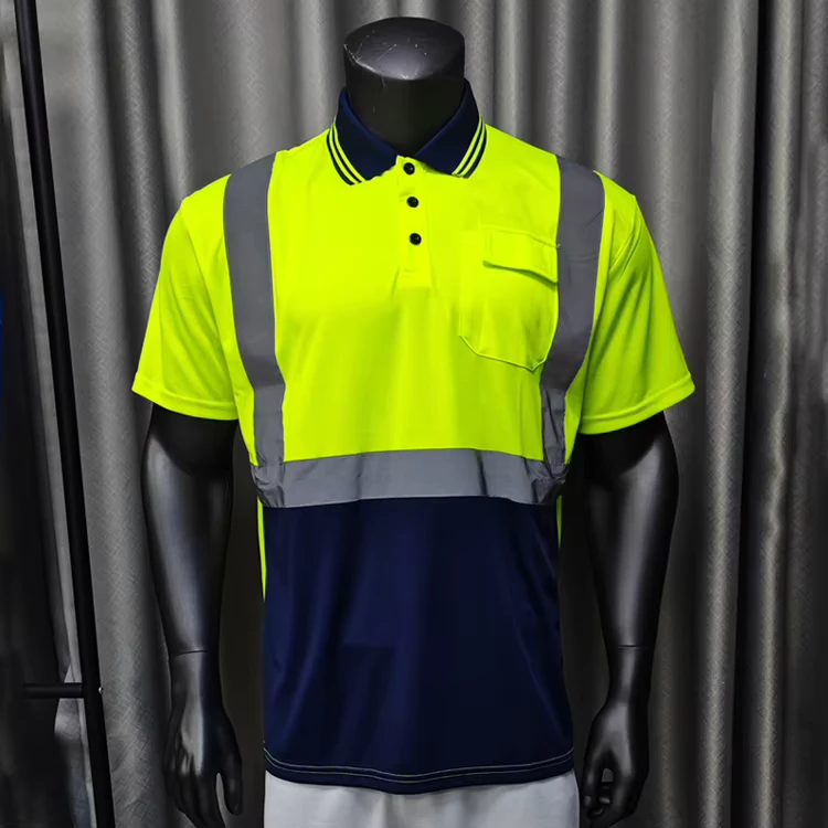 Custom Logo High Visibility Polo Work Shirt With Reflective Stripe Safety Polo T Shirt Traffic Road Mining Construction Workwear