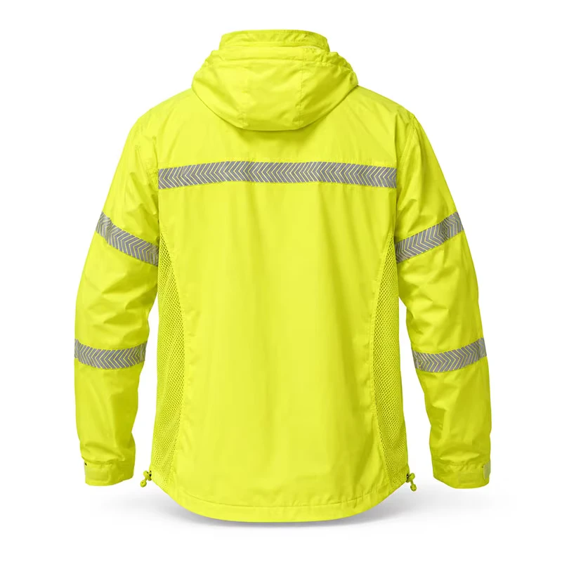 Custom Logo High Visibility Sports Reflective Windbreaker Jacket with Breathable Mesh Hood Pocket Outdoor Safety Reflector