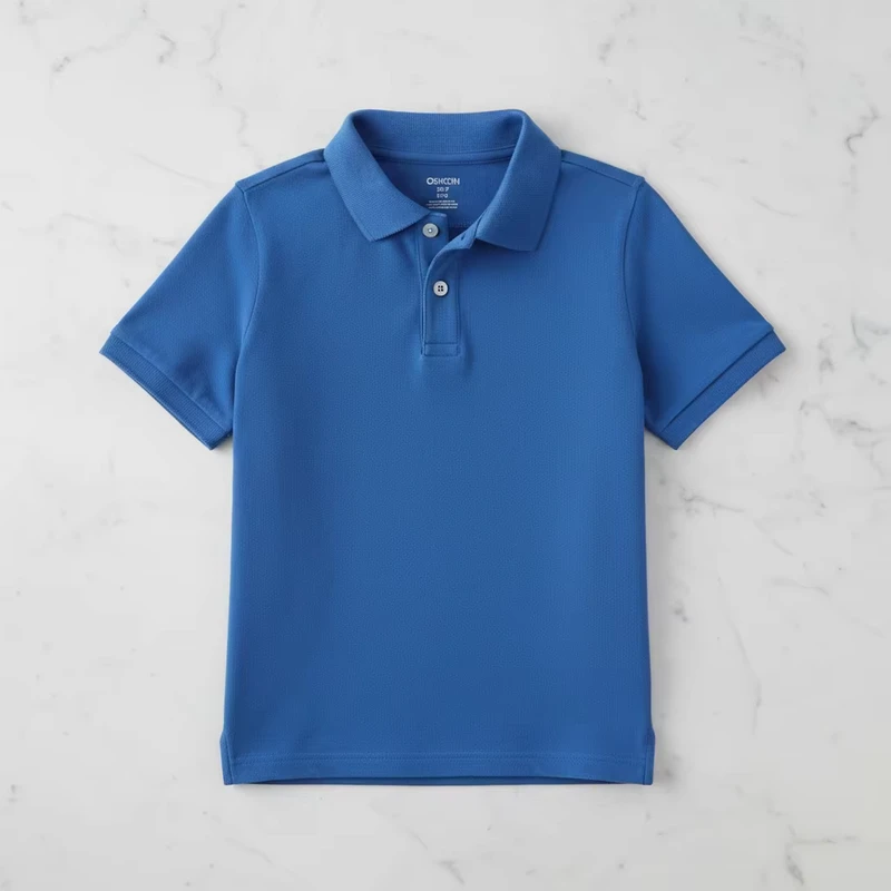 Custom Logo Kids Blue Breathable Pique Polo Shirt School Uniform for Boys and Girls