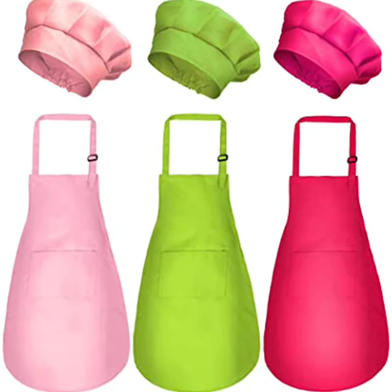Custom Logo Kindergarten Kids Apron and Hat Set with Pockets for Baking Painting and Cooking