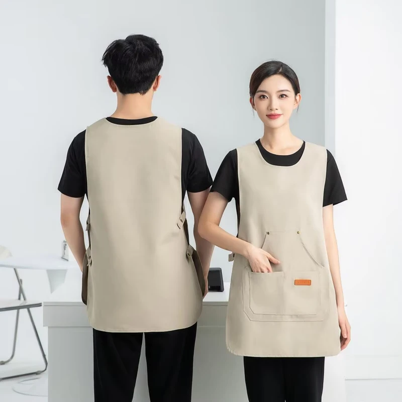 Custom Logo Kitchen Apron with Cute Cat Print Restaurant and Bar Waiter Vest Nail Salon Work Uniform Cargo Shirt