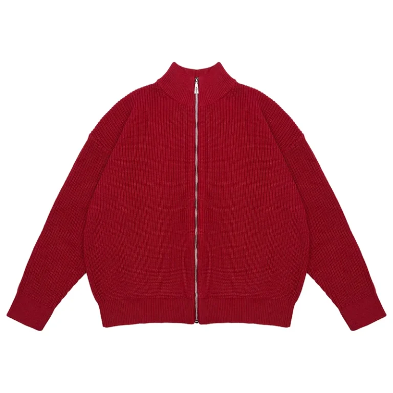 Custom-Logo-Knit-Sweater-Manufacturer-Street-Soft-Knitwear-Jacket-Double-Zip-Bobble-Wool-Men-Cardigan-Sweater