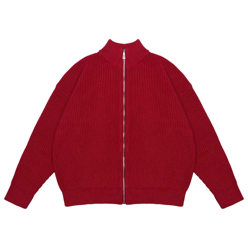Custom Logo Knit Sweater Manufacturer Street Soft Knitwear Jacket Double Zip Bobble Wool Men Cardigan Sweater