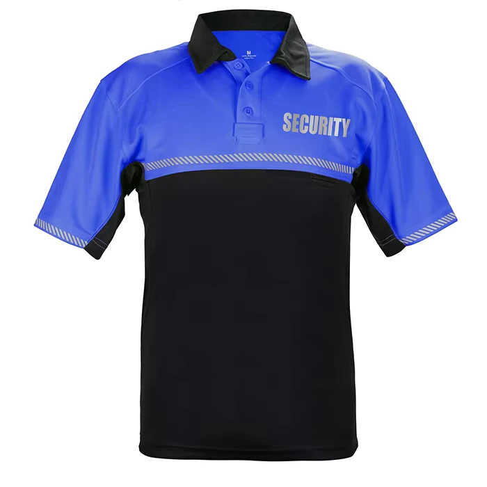 Custom Logo Made Black and Blue Two Tone 100% Polyester Men Hi vis Short Sleeve Quick Dry Security Guard Safety Polo Shirts