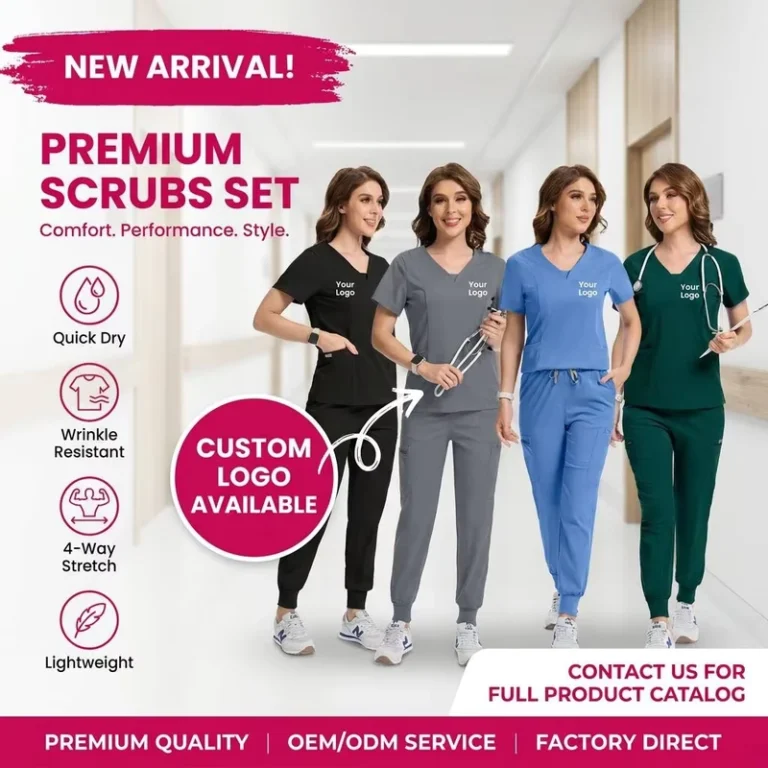Custom-Logo-Medical-Scrubs-for-Women-Durable-Clinic-Workwear-Set-Breathable-Spandex-Nurse-Uniforms