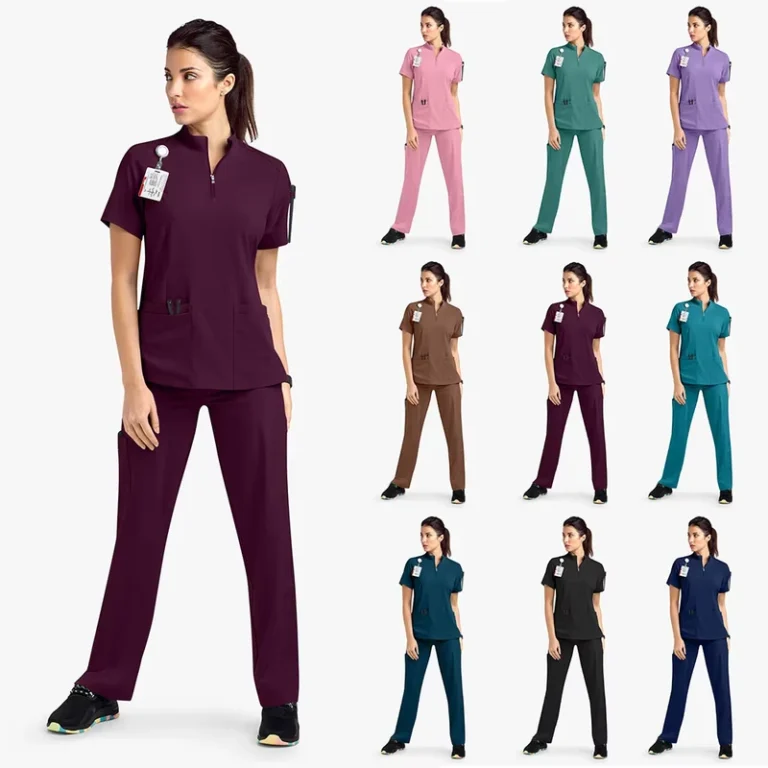 Custom-Logo-Medical-Surgical-Pet-Hospital-Unisex-Doctor-Nurse-Stand-Collar-Scrubs-Top-and-Pants-Uniform-Set