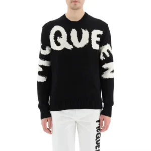 Custom Logo Men Knit Sweater Long Crew Neck Knit Jumper High Quality Letter Jacquard Men Street Style Knit Pullover