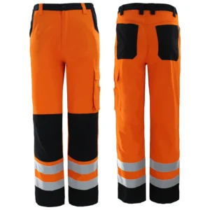 Custom Logo Men Orange Cotton Reflective Safety Worker Trousers Construction Mining Industrial Workwear Hi Vis Cargo Work Pants