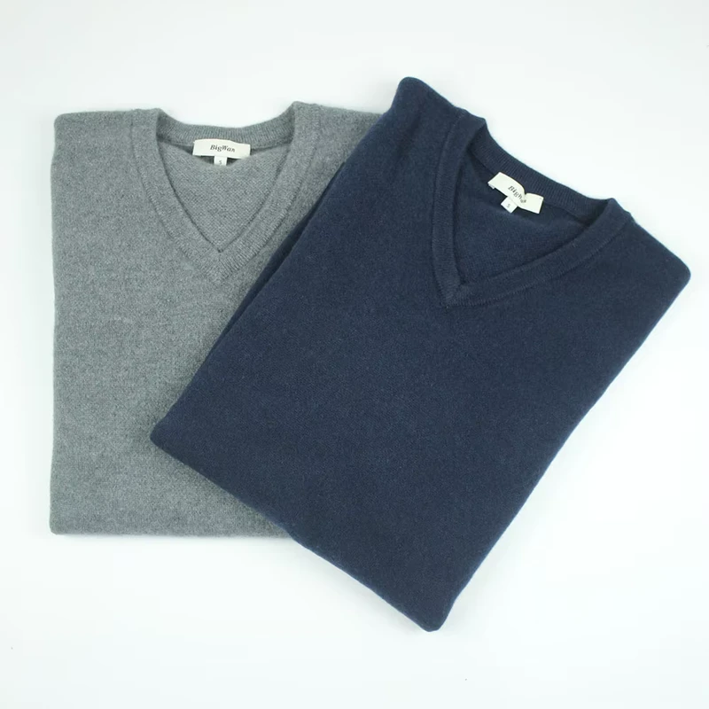 Custom Logo Men's 100% Cashmere V-Neck Sweater