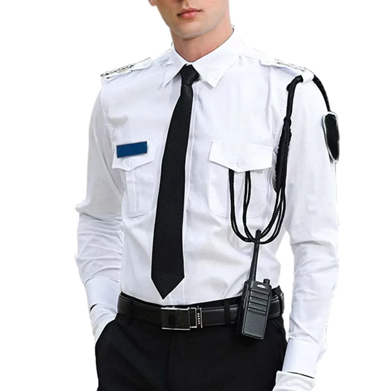 Custom Logo Men's Cotton Short-Sleeve White Security Guard Shirt Uniform