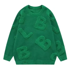 Custom Logo Mens Crew Neck Long Sleeve Pullover Sweater Polyester 3d Letter Embroidery Pattern Men’S Knitted Sweaters