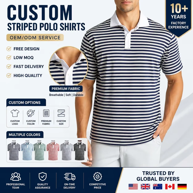 Custom Logo Men's High Quality Quick Dry Moisture Wicking Dry Fit Sublimation Stripe Golf T Shirts Polo Shirt for Men
