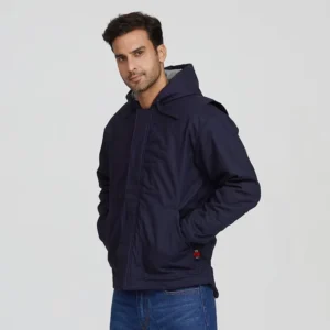Custom Logo Men’s Jacket Plus Size Zip Windbreaker Coat Waterproof Fire Resistant FR Work Jacket with Hood