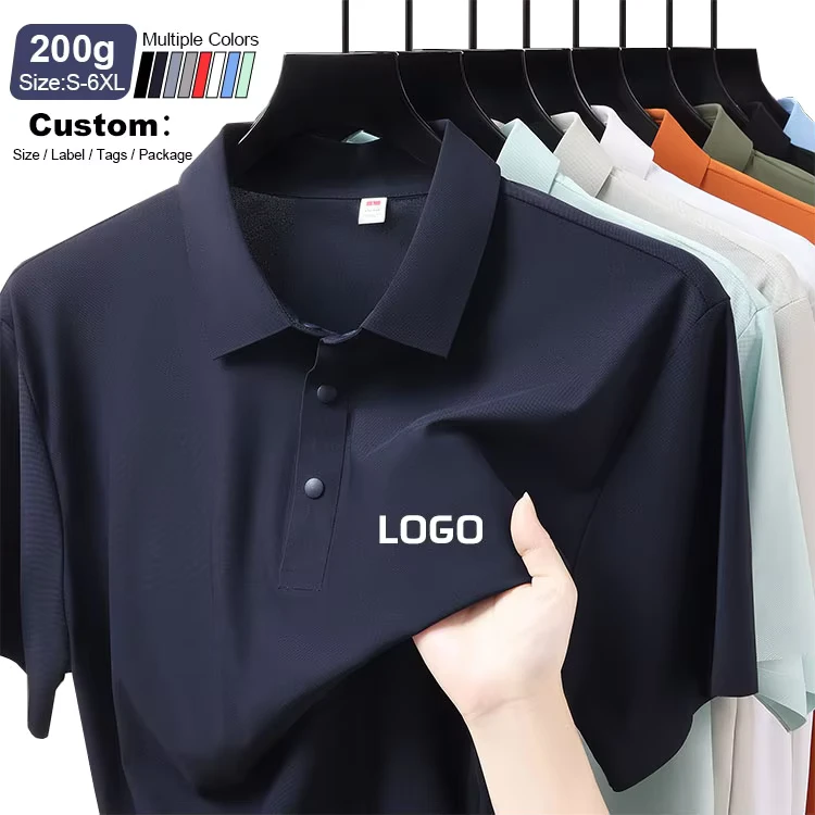 Custom Logo Men's Nylon Polo Shirts, Loose Fit, Solid Color, Quick-Dry Golf and Workwear