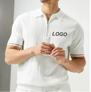 Custom Logo Men’s Summer 12GG Fold over Collar T Shirt Short Sleeved 40% Viscose 60% Polyester Knit Polo Shirts Chemise Polo