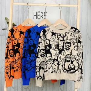 Custom Logo Men’s Winter Cotton Crew Neck Knit Sweater