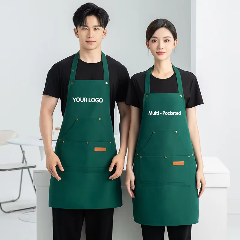 Custom Logo Multi-Pocket Canvas Waterproof Barbecue Bar Kitchen Restaurant Apron