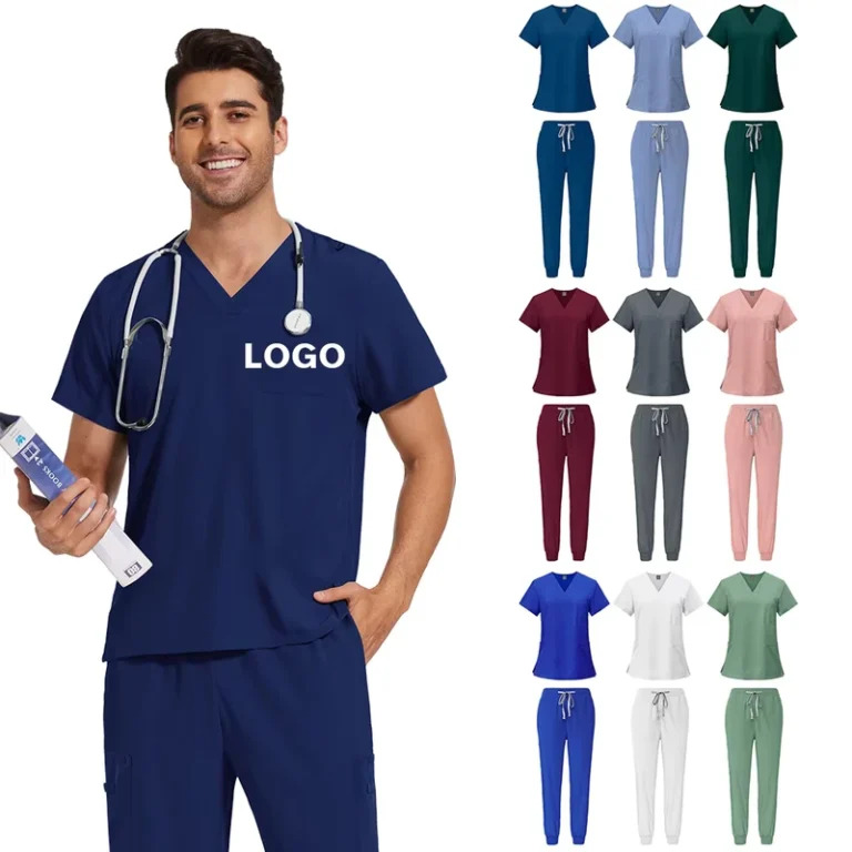 Custom-Logo-Nursing-Scrubs-Tops-For-Mens-Scrubs-Sets-Mens-Short-Sleeve-Scrub-Shirts-Pants-Nurse-Uniformes-De-Enfermera-Suit