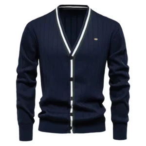 Custom Logo OEM 100% Cotton Oversized V-Neck Cardigan Sweater Jacket for Men
