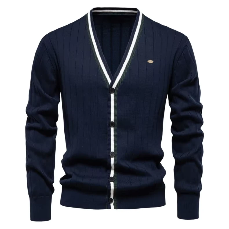 Custom Logo OEM 100% Cotton Oversized V-Neck Cardigan Sweater Jacket for Men