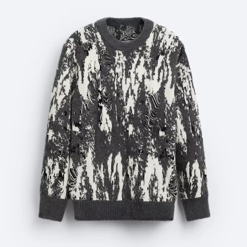 Custom Logo OEM Cotton Stitch Jacquard Sweater Full Sleeve Soft Touch Fabric Crew Neck Men Sweater