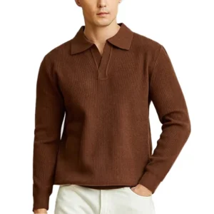 Custom Logo OEM Men’s Polo Neck Casual Business Knitted Sweater