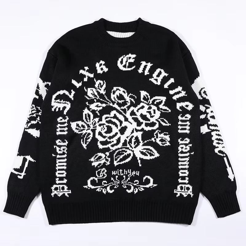 Custom Logo OEM ODM Men Sweater Jacquard Pattern Knitwear Men Crewneck Pullover Knit Jumpers Winter Cotton Knitted Sweater Men