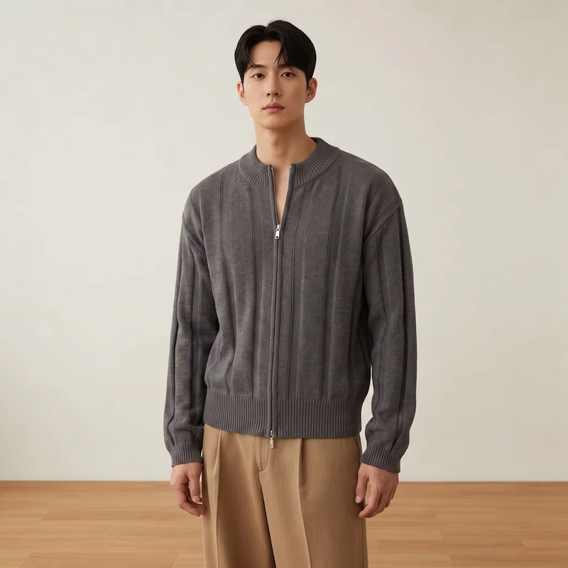 Custom Logo OEM & ODM Sweater Men Winter Full Zipper Long Sleeve Knitted Cardigan Coat Mens Cardigans Sweaters Warm Keeping