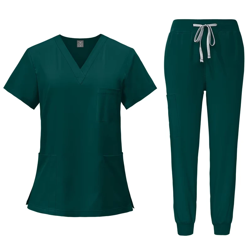 Custom Logo OEM Unisex Short Sleeve Nursing Scrubs Plus Size Fashionable Doctor Nurse Uniforms Sets Stretchy Woven Hospital