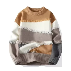 Custom Logo Oem Men Jacquard Winter Knitted Jumper Top Crew Neck Oversized Distressed Effect Knitwear Pullover Knit Sweater Men