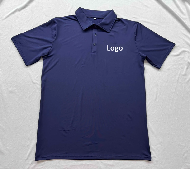 Custom Logo Polyester Spandex Men's Work Polo Shirt Navy Stand Collar