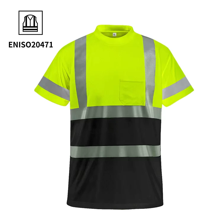 Custom Logo Printed 2 Tones Hi Vis Work Wear Night Reflective Safety Reflective Workwear Short Sleeve Quick Dry Work Tee Shirts