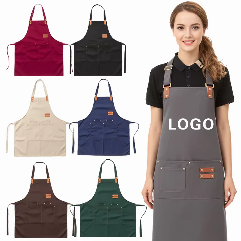 Custom Logo Printed Canvas Waist Apron for Chefs, Restaurants, Milk Tea Cafes and Waiters