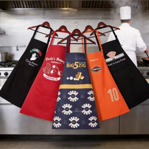 Custom Logo Printed Kitchen Chef Bib Apron Adjustable Strap Pocket Unisex Sleeveless Water-Resistant Polyester for Restaurant Bakery
