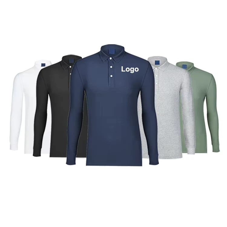 Custom Logo Printing Polo Shirts Quick Dry Sports Golf Polo T Shirt Tops Work Business Long Sleeve Polo Shirts With Button Cuff