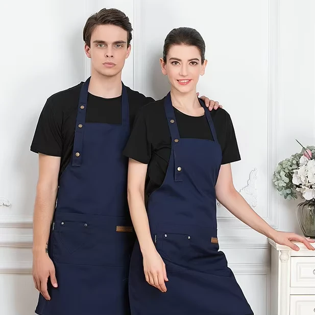 Custom Logo Professional Kitchen Barista Bib Apron for Restaurant Cafe Workshop Waterproof Canvas Apron