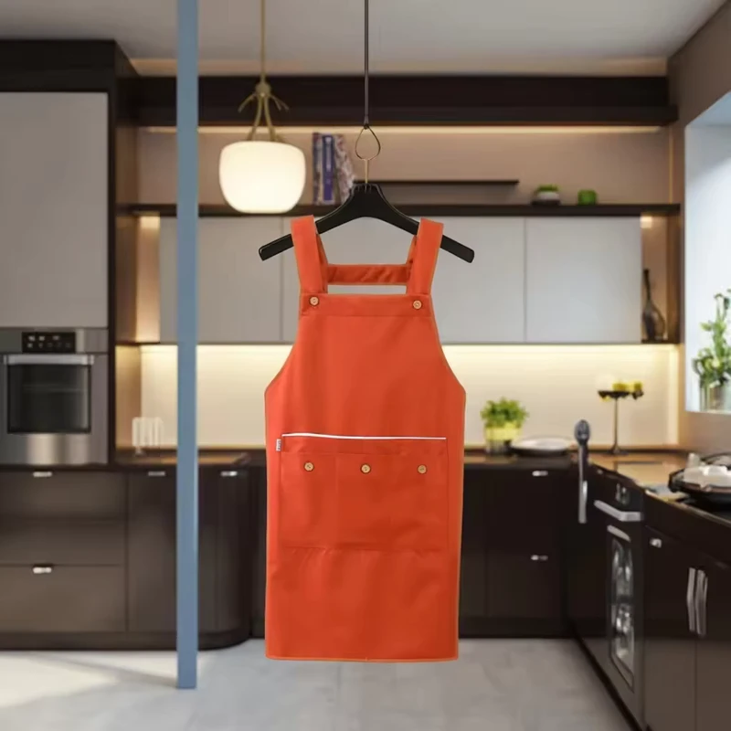Custom Logo Red Waterproof Work Kitchen Apron With Pockets Uniforms for Waiters Waitress Cafes Nail Uniform Grill