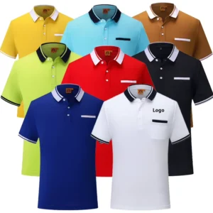 Custom Logo Restaurant Waiter Polo Shirt with Contrast Collar, Flax Fiber Pique