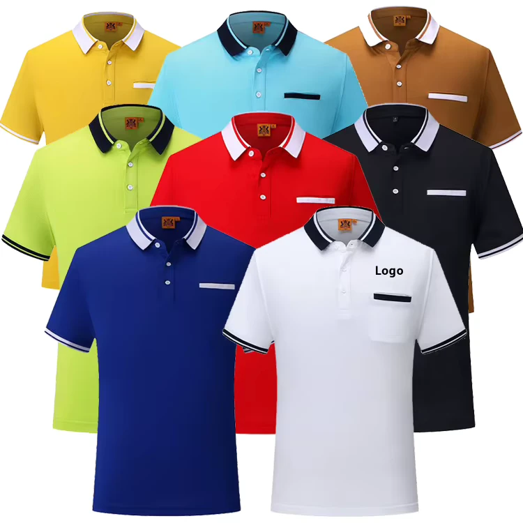 Custom Logo Restaurant Waiter Polo Shirt with Contrast Collar, Flax Fiber Pique