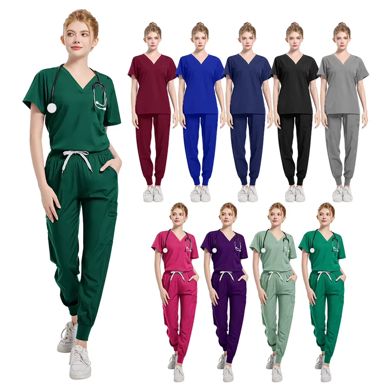 Custom Logo Scrub Uniform Set with Shoulder ID Badge Loop